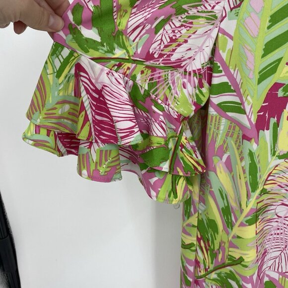 Pappagallo Erika Mini Shift Dress Flutter Sleeve Pink Green Tropical Beach XL - Picture 2 of 4